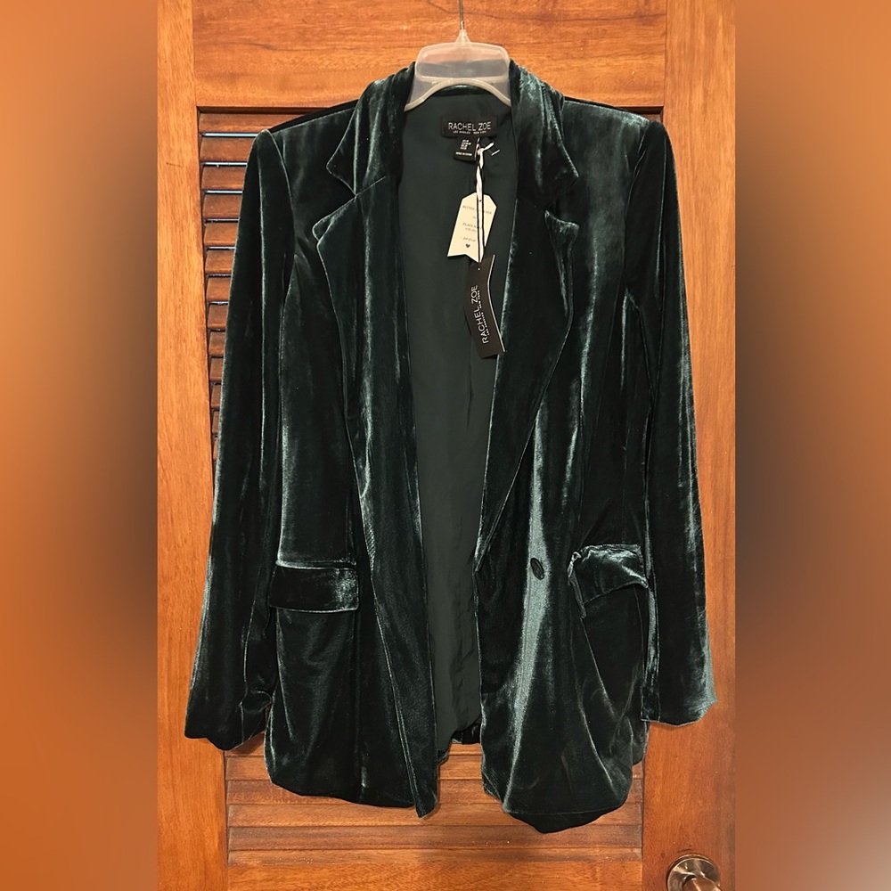 NWT RACHEL ZOE Women’s Emerald Green Festive Velvet Blazer Jacket Size S/M